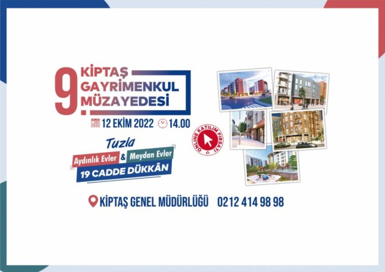 KİPTAŞ 9. Gayrimenkul Müzayedesi 12 Ekim'de