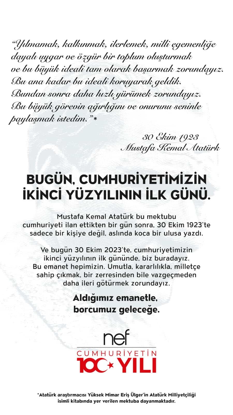 Nef'ten Cumhuriyet'in İkinci Yüzyılına Mektup